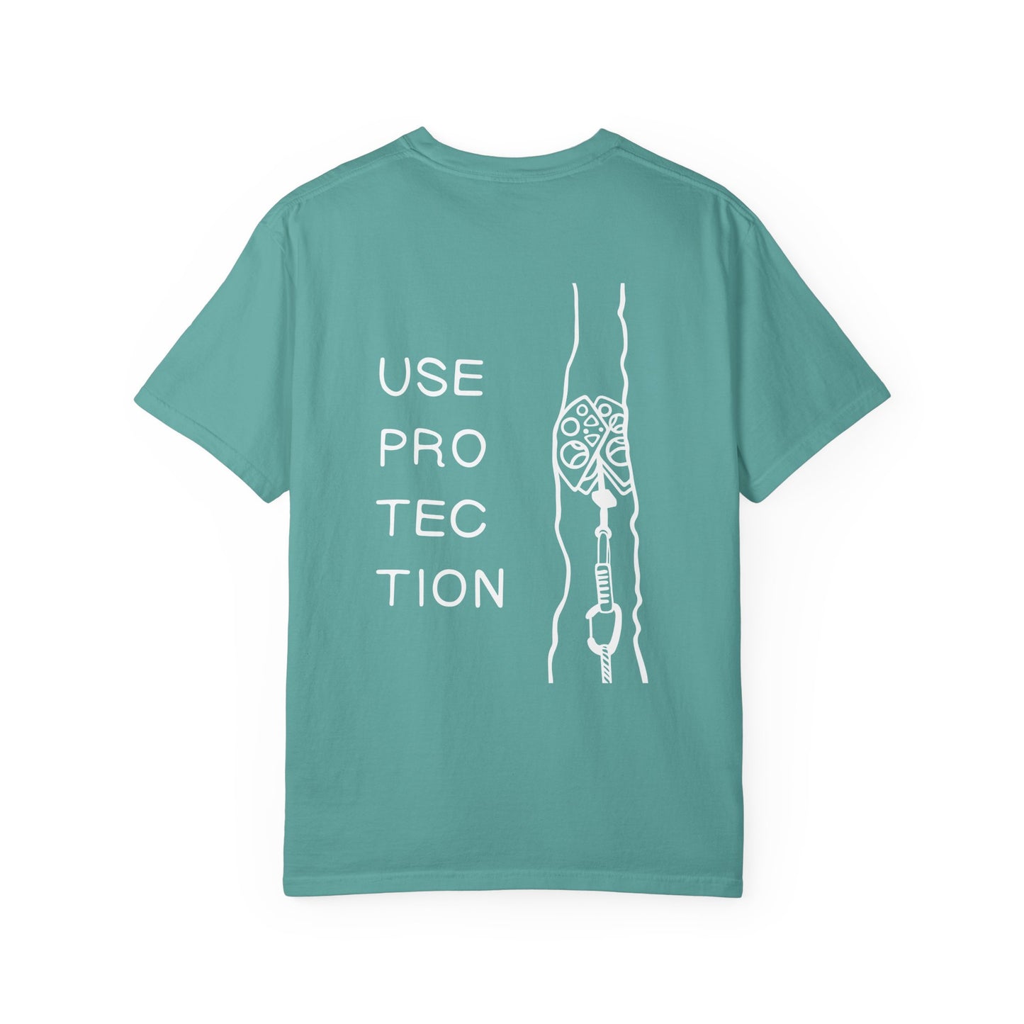 Use Protection | Funny Trad Climbing Tee | Rock Climbing Humor Shirt