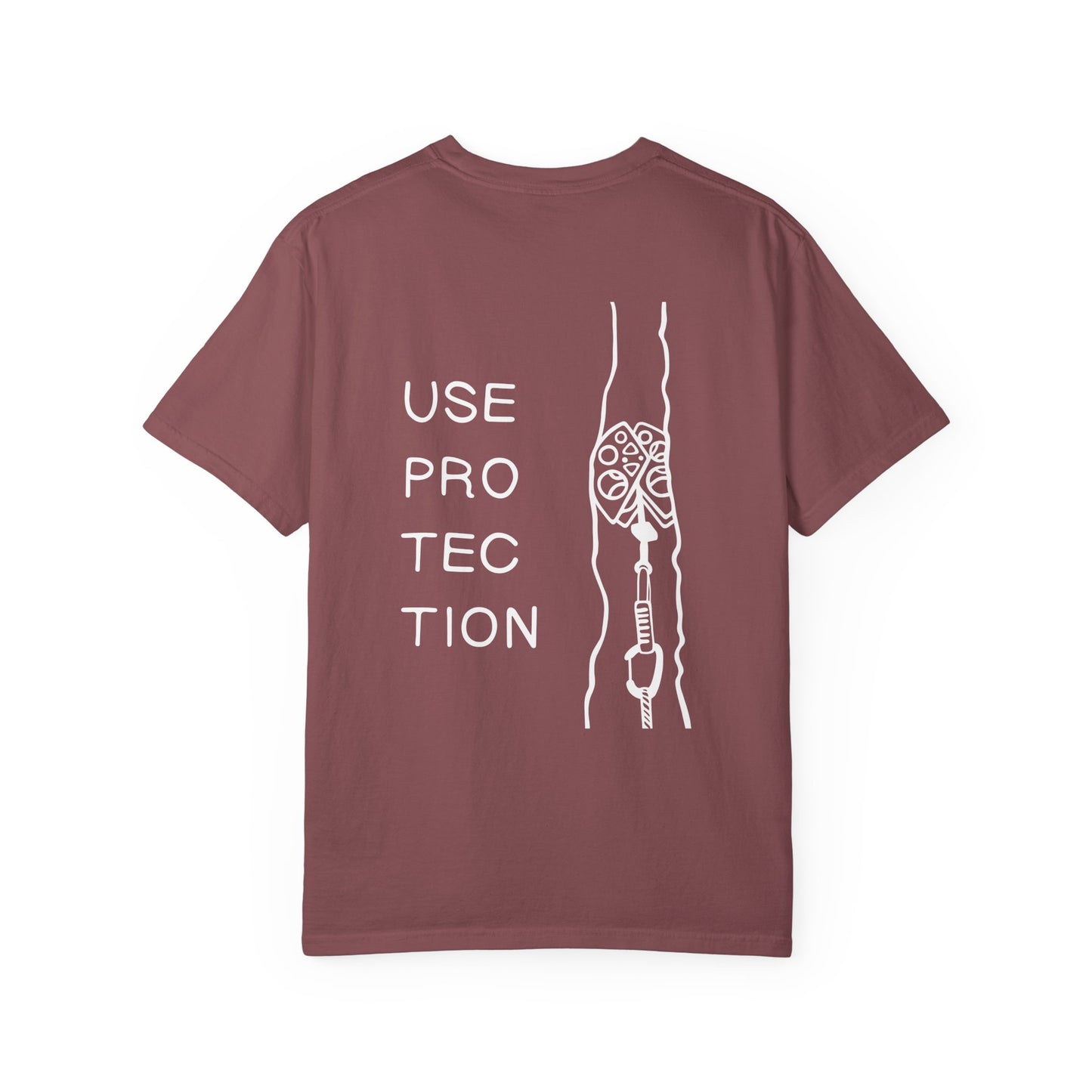 Use Protection | Funny Trad Climbing Tee | Rock Climbing Humor Shirt