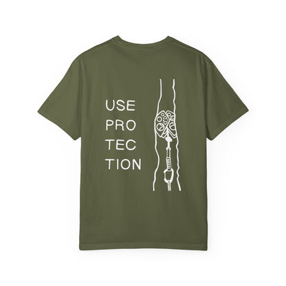 Use Protection | Funny Trad Climbing Tee | Rock Climbing Humor Shirt