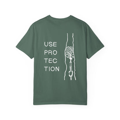 Use Protection | Funny Trad Climbing Tee | Rock Climbing Humor Shirt