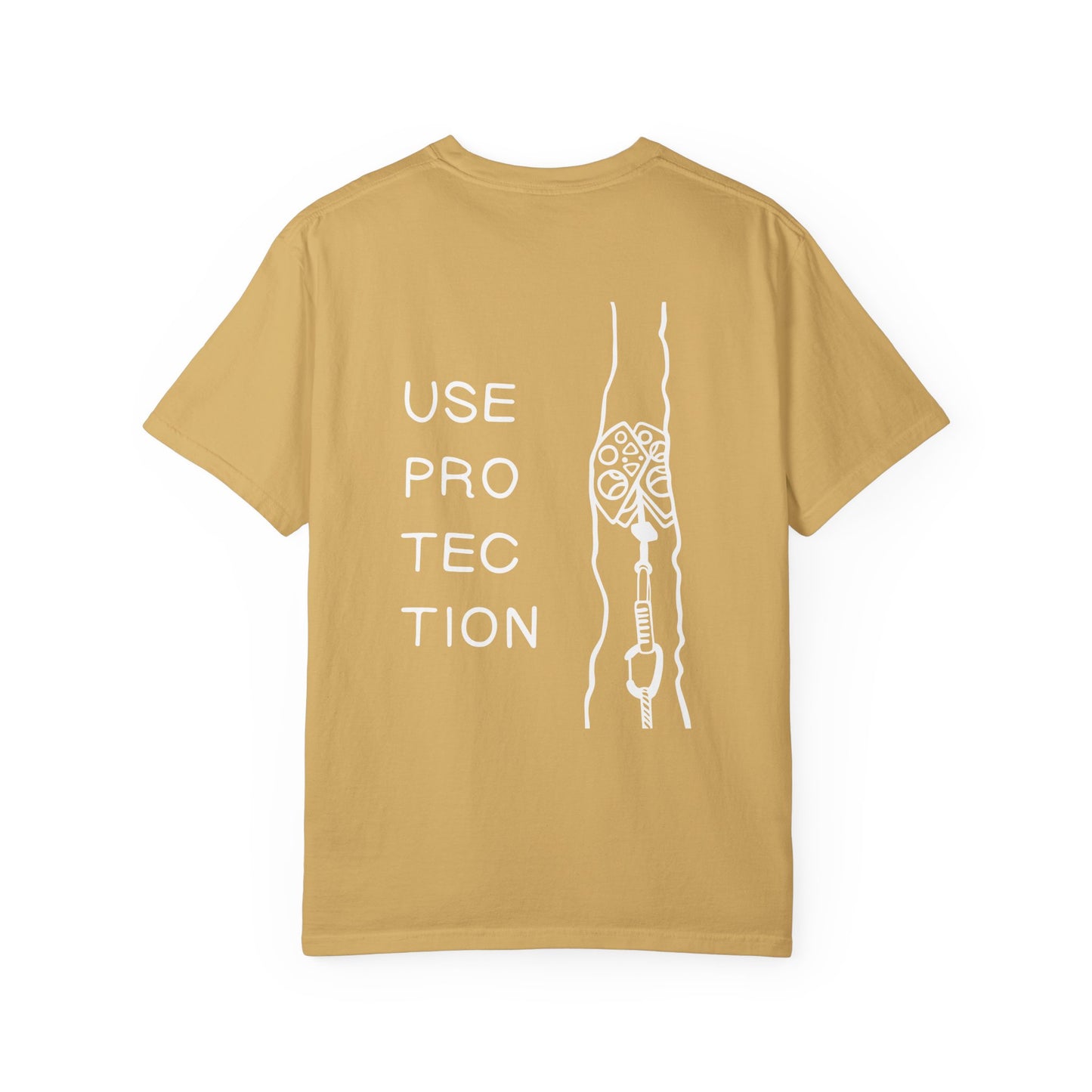 Use Protection | Funny Trad Climbing Tee | Rock Climbing Humor Shirt