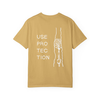 Use Protection | Funny Trad Climbing Tee | Rock Climbing Humor Shirt